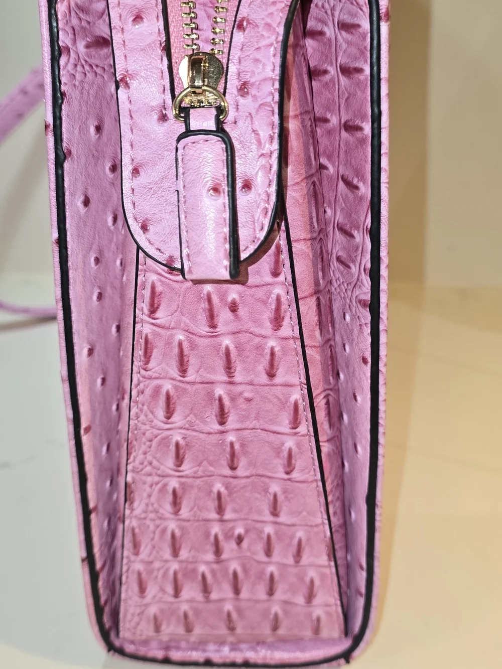 Dasein Structured Pink Faux Ostrich & Crocodile Embossed Satchel Handbag